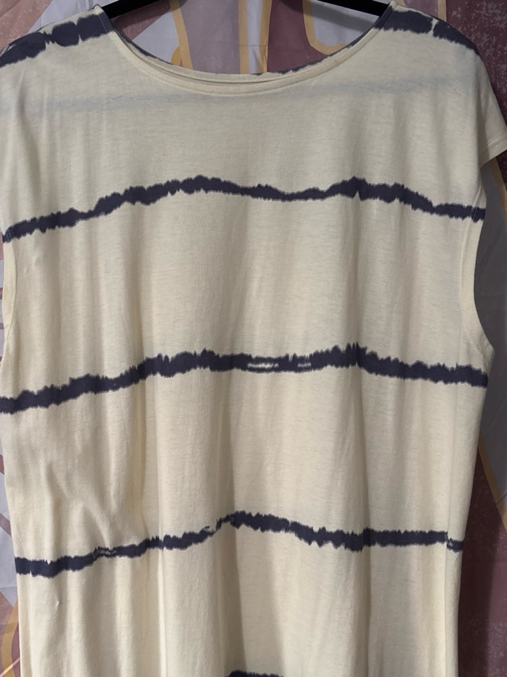 WVN XL Women’s Cream Striped Maxi Dress slit opening in front for easy movement